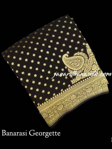 Pure Handloom Zari Butta Banarasi Georgette Silk Saree